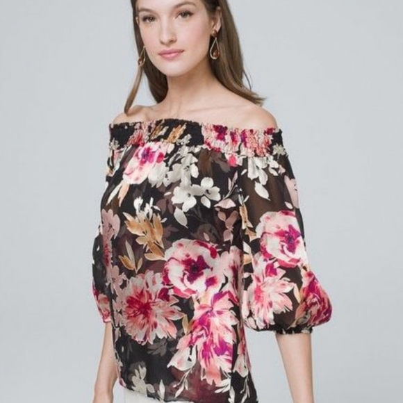 NWOT WHBM Floral Silk Burnout Off Shoulder Top-XXS - Picture 3 of 9